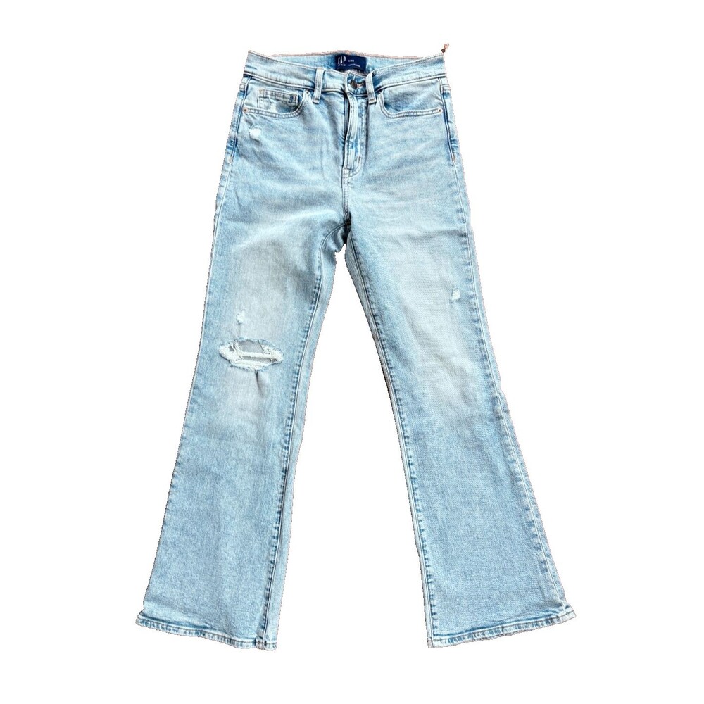 Gap 70s Flare Jeans Womens 2 26S Light Wash Distressed Knee High Rise Pre-Owned